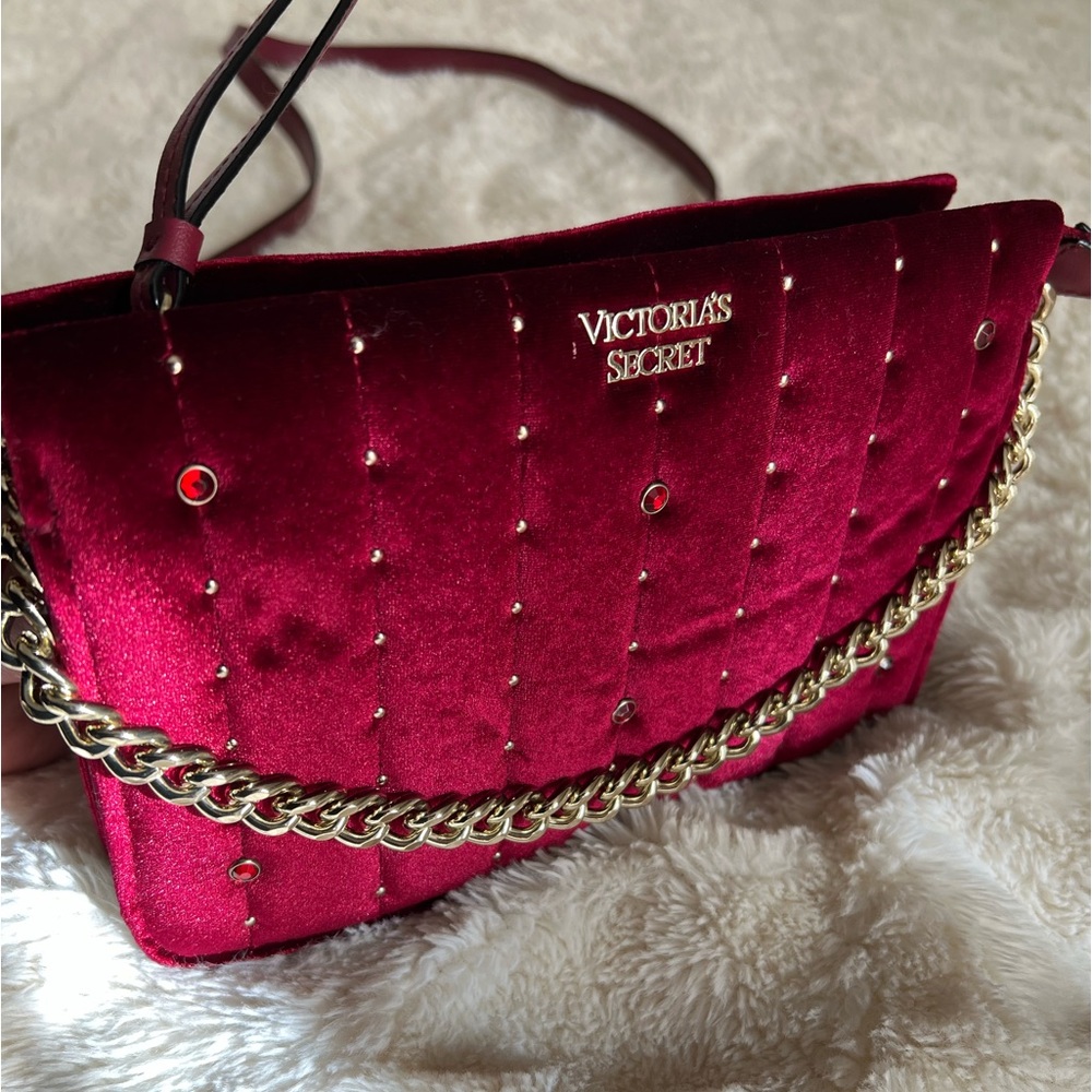 Burgundy Velvet Crossbody Bag